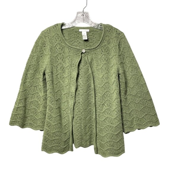 Vintage Tweeds Green Angora Wool Blend Loose Knit Cardigan Sweater Women's M - Picture 7 of 7